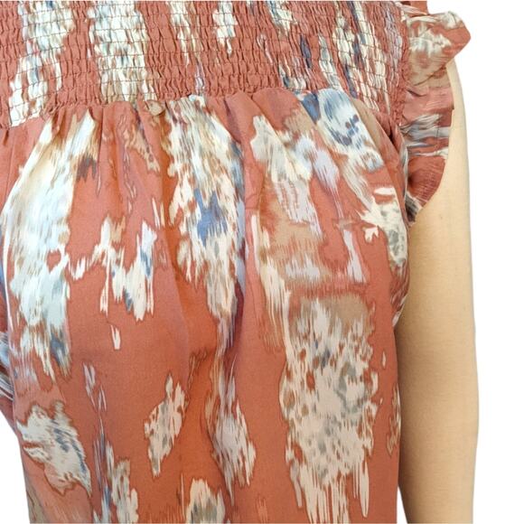 Pink Watercolor Smocked Top Ruffle Sleeves Medium NEW - Picture 8 of 14